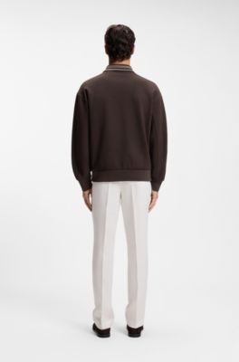 Cotton sweatshirt with quarter zip, Dark Brown