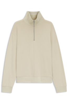 Cotton sweatshirt with quarter zip, Light Beige