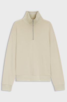 Felpa in cotone con zip corta, Beige chiaro