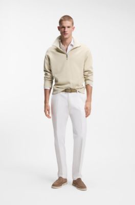 Cotton sweatshirt with quarter zip, Light Beige
