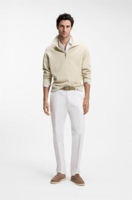 Cotton sweatshirt with quarter zip, Light Beige