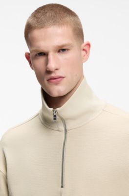 Felpa in cotone con zip corta, Beige chiaro