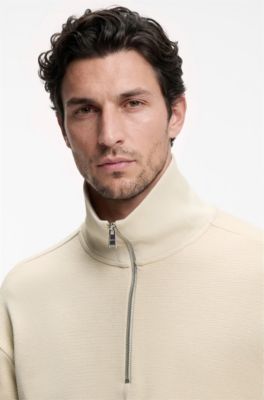 Cotton sweatshirt with quarter zip, Light Beige