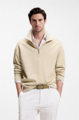 Cotton sweatshirt with quarter zip, Light Beige