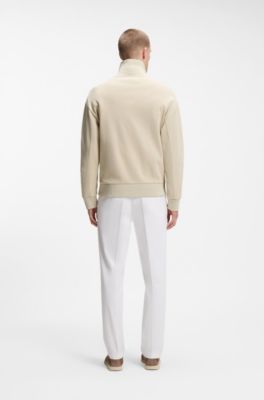Felpa in cotone con zip corta, Beige chiaro