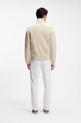 Cotton sweatshirt with quarter zip, Light Beige