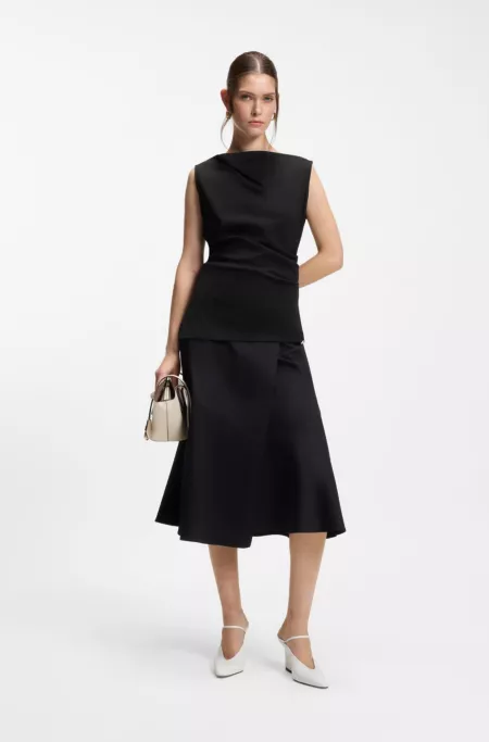 Cowl-neck asymmetric top in mercerised cotton