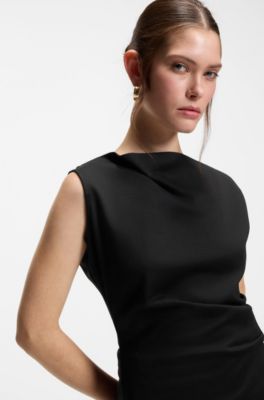 Cowl-neck asymmetric top in mercerised cotton, Black