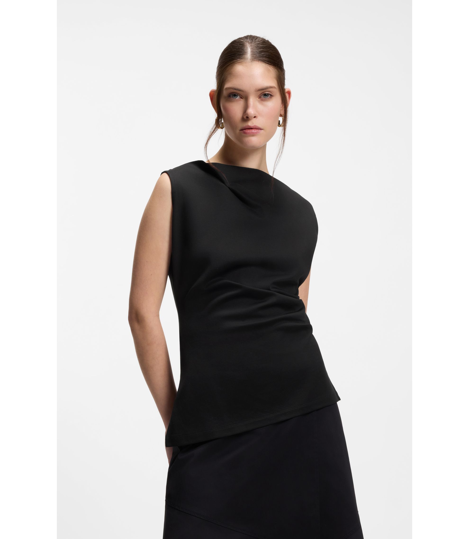 Asymmetrisches Top mit Wasserfallausschnitt aus merzerisierter Baumwolle