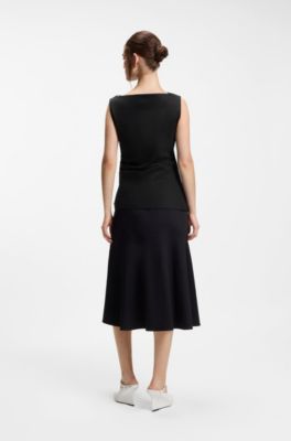 Asymmetrisches Top mit Wasserfallausschnitt aus merzerisierter Baumwolle, Schwarz