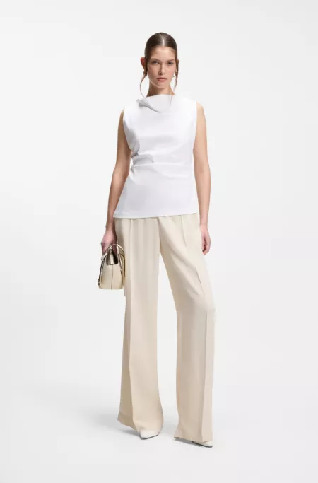 Cowl-neck asymmetric top in mercerised cotton