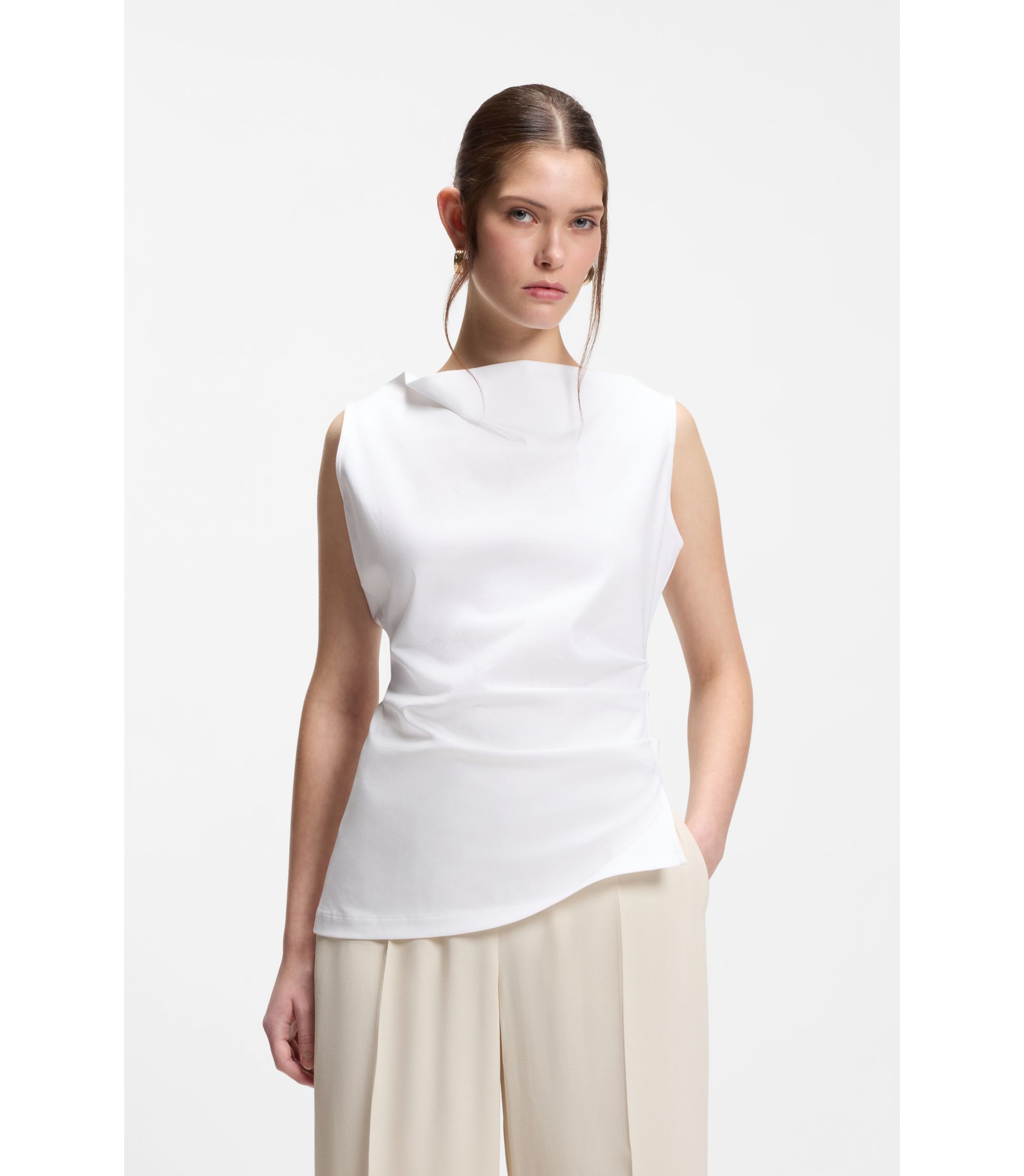 Asymmetrisches Top mit Wasserfallausschnitt aus merzerisierter Baumwolle