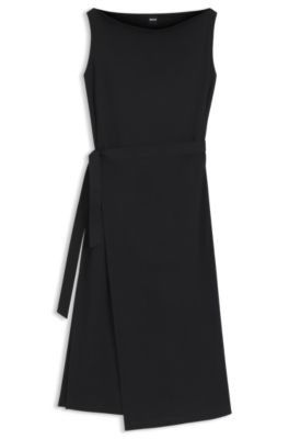 Mercerised-cotton dress with cowl neckline, Black