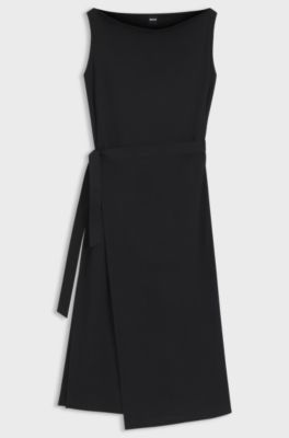 Mercerised-cotton dress with cowl neckline, Black