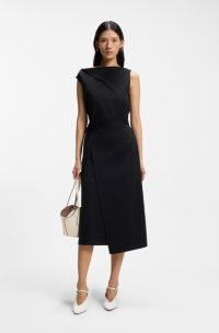 Robe en coton merceris&eacute; avec encolure b&eacute;nitier, Noir