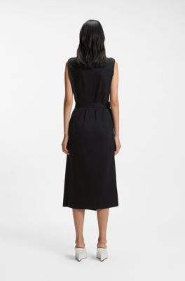 Mercerised-cotton dress with cowl neckline, Black