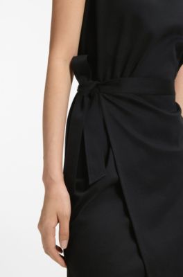Mercerised-cotton dress with cowl neckline, Black