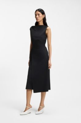 Mercerised-cotton dress with cowl neckline, Black