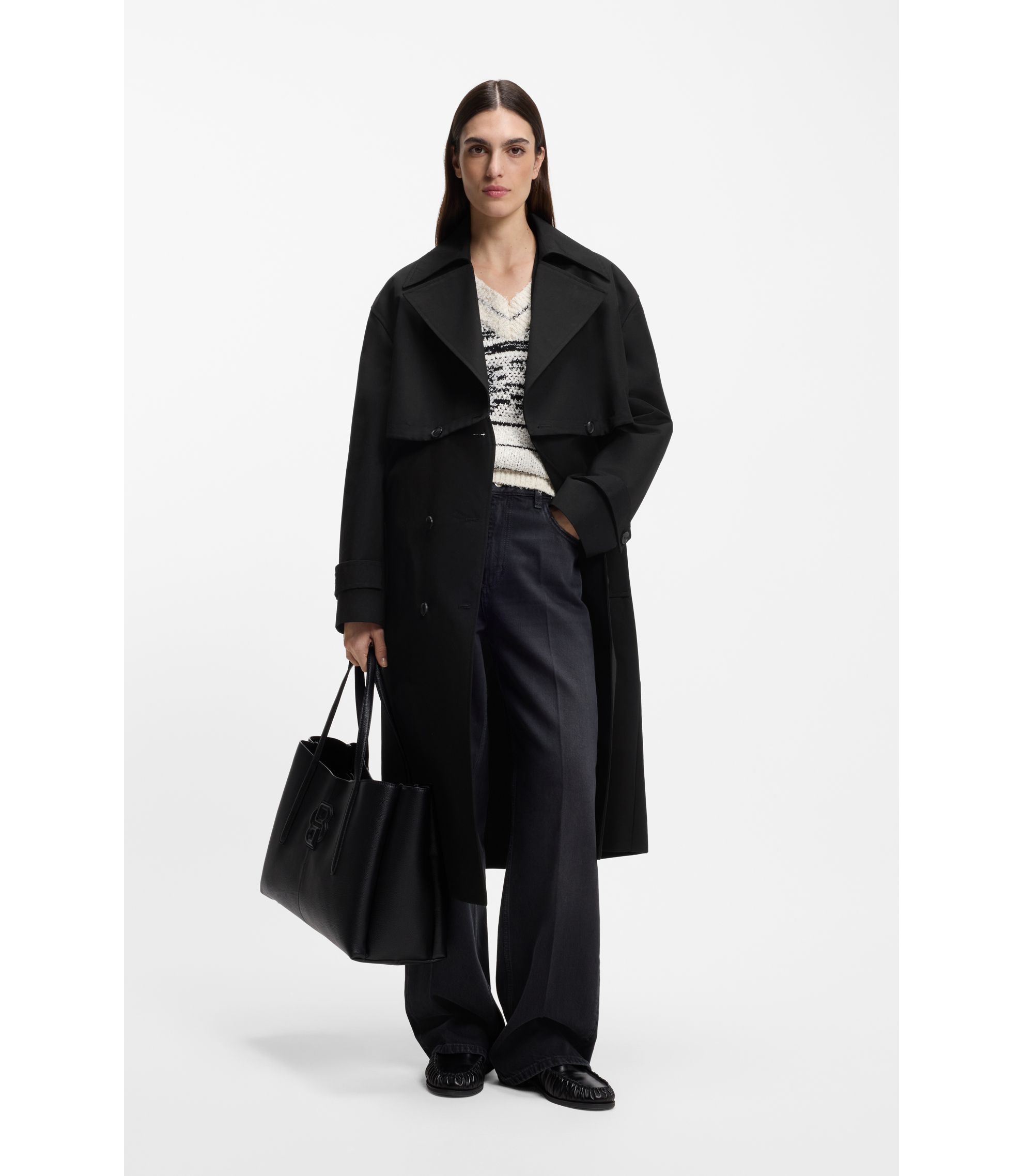 BOSS - Adaptable stretch-cotton trench coat and dress in one - Black