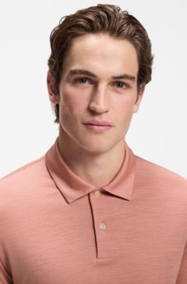 Regular-fit polo shirt in a wool blend, light pink