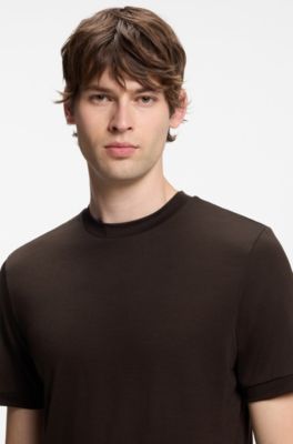 Regular-fit T-shirt in a wool blend, Dark Brown