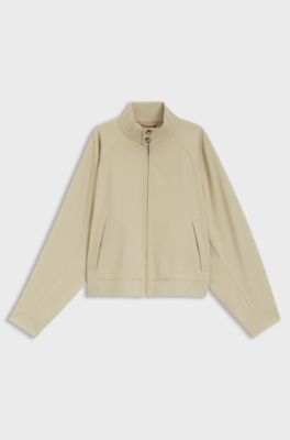 Zip-up bomber jacket in stretch cotton, Light Beige