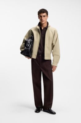 Zip-up bomber jacket in stretch cotton, Light Beige