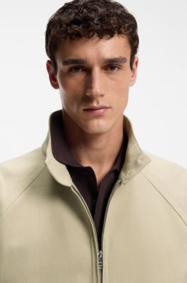 Zip-up bomber jacket in stretch cotton, Light Beige