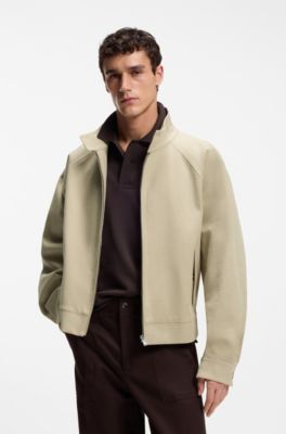 Zip-up bomber jacket in stretch cotton, Light Beige