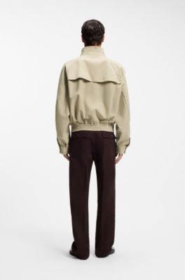 Zip-up bomber jacket in stretch cotton, Light Beige