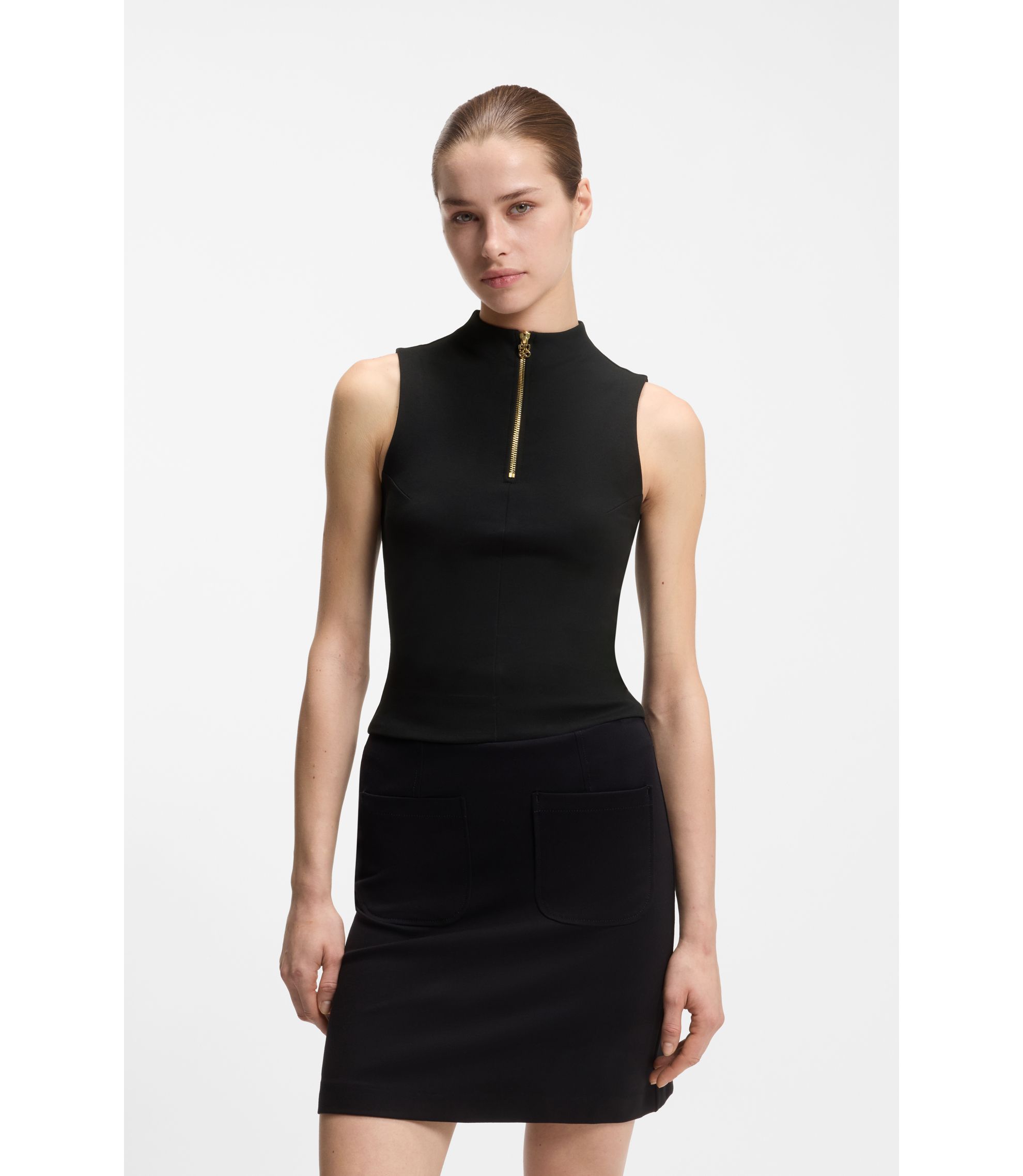 Ärmelloses Top aus Stretch-Jersey mit Troyerkragen