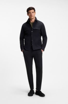 Porsche x BOSS tapered-fit trousers in water-repellent twill, Black