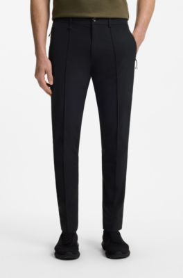 Porsche x BOSS tapered-fit trousers in water-repellent twill, Black