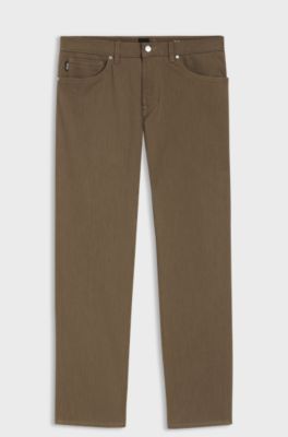 Pantalon Regular Maine en twill de coton stretch, Brun chin&eacute;