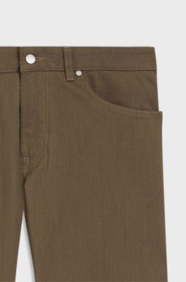 Pantalon Regular Maine en twill de coton stretch, Brun chin&eacute;