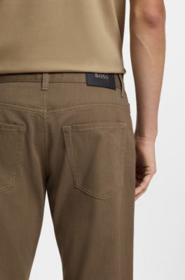Pantalon Regular Maine en twill de coton stretch, Brun chin&eacute;