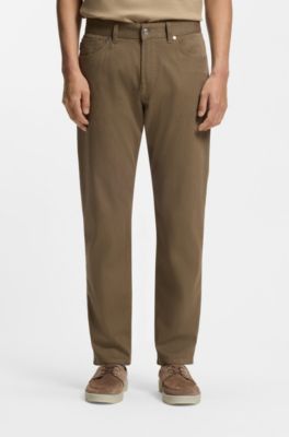 Pantalon Regular Maine en twill de coton stretch, Brun chin&eacute;
