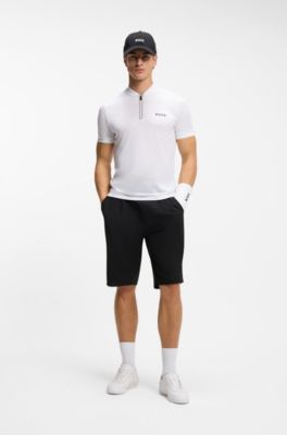 Shorts in tessuto facile da stirare con pieghe sulla parte anteriore, Nero