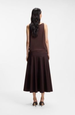 V-neck top in cotton and linen, Dark Brown