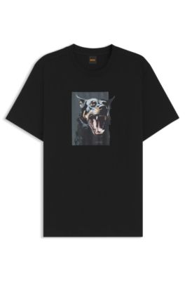 Cotton-jersey T-shirt with animal artwork, Black