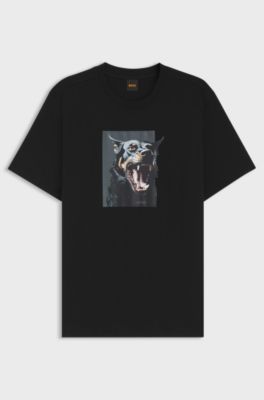 T-shirt en jersey de coton avec motif animal artistique, Noir