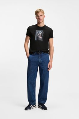 T-shirt en jersey de coton avec motif animal artistique, Noir