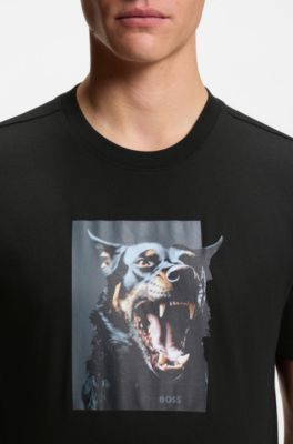 T-shirt en jersey de coton avec motif animal artistique, Noir