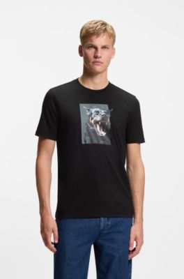 Cotton-jersey T-shirt with animal artwork, Black