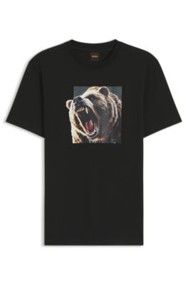 Cotton-jersey T-shirt with animal artwork, Black