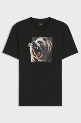 T-shirt in jersey di cotone con grafica animalier, Nero