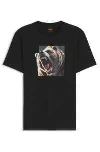 Cotton-jersey T-shirt with animal artwork, Black