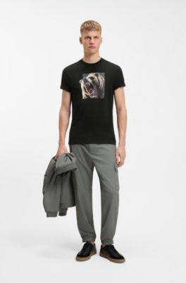 T-shirt in jersey di cotone con grafica animalier, Nero