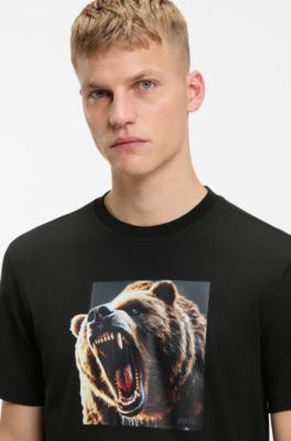 T-shirt in jersey di cotone con grafica animalier, Nero