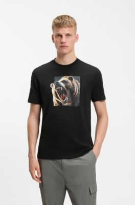 T-shirt in jersey di cotone con grafica animalier, Nero